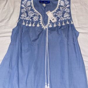 Blue Rain Light Blue Embroidered Tassel Camisole